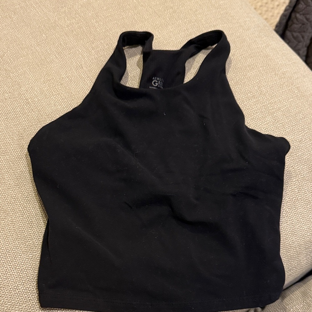 Athletic girl Black Racerback Tank Top/long distance bra